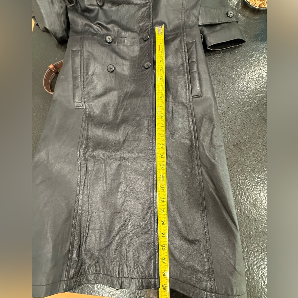 Classic Black Leather Trench Coat XS - Picture 11 of 13